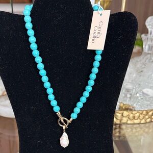 Camila Coelho Reconstructed Turquoise Necklace with Pearl Accent